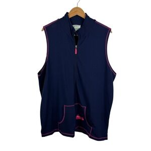 Quacker Factory Full Zip Vest Size 2X Embellished Whale Applique Nautical Preppy